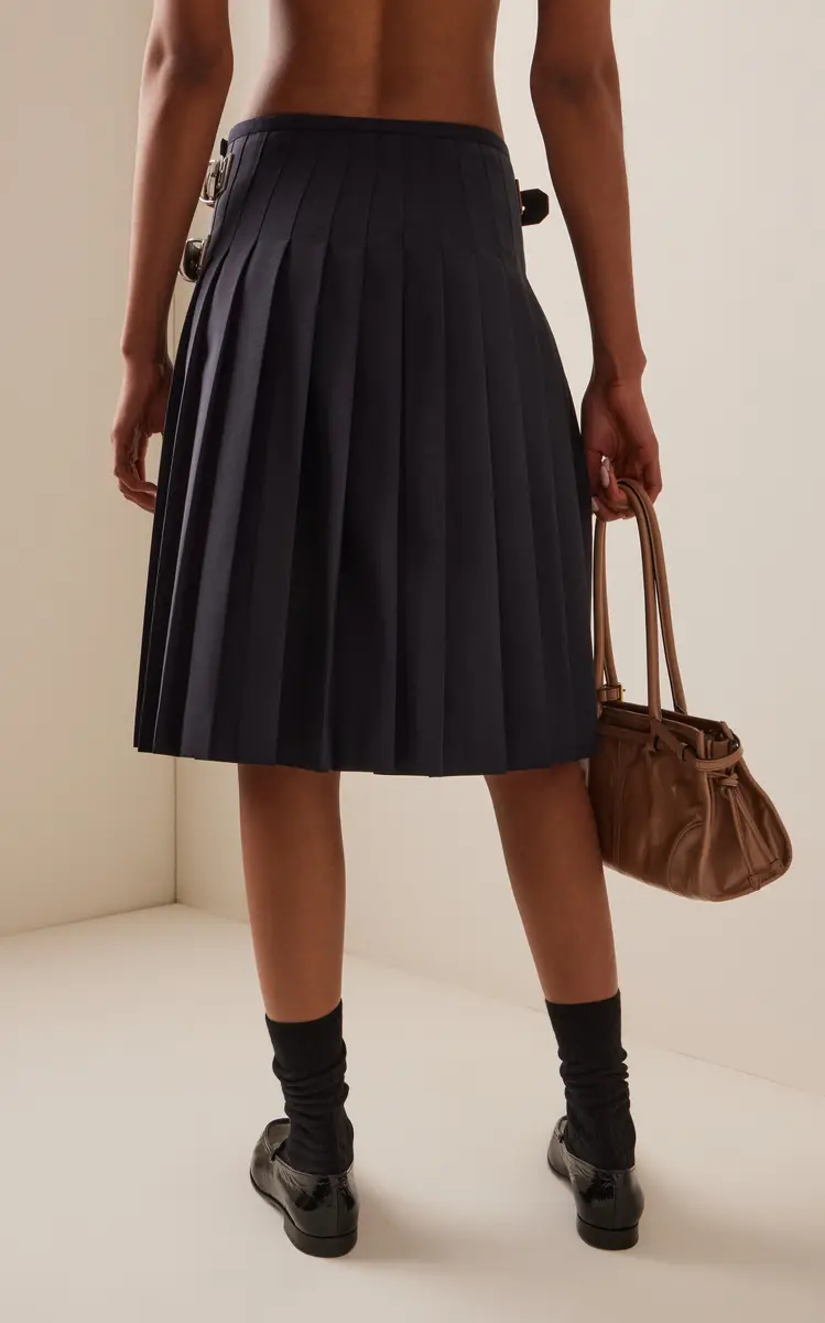 Prada Belt-Detailed Pleated Wool-Blend Midi Skirt | Thumbnail 4 Prada Belt-Detailed Pleated Wool-Blend Midi Skirt | Thumbnail 4