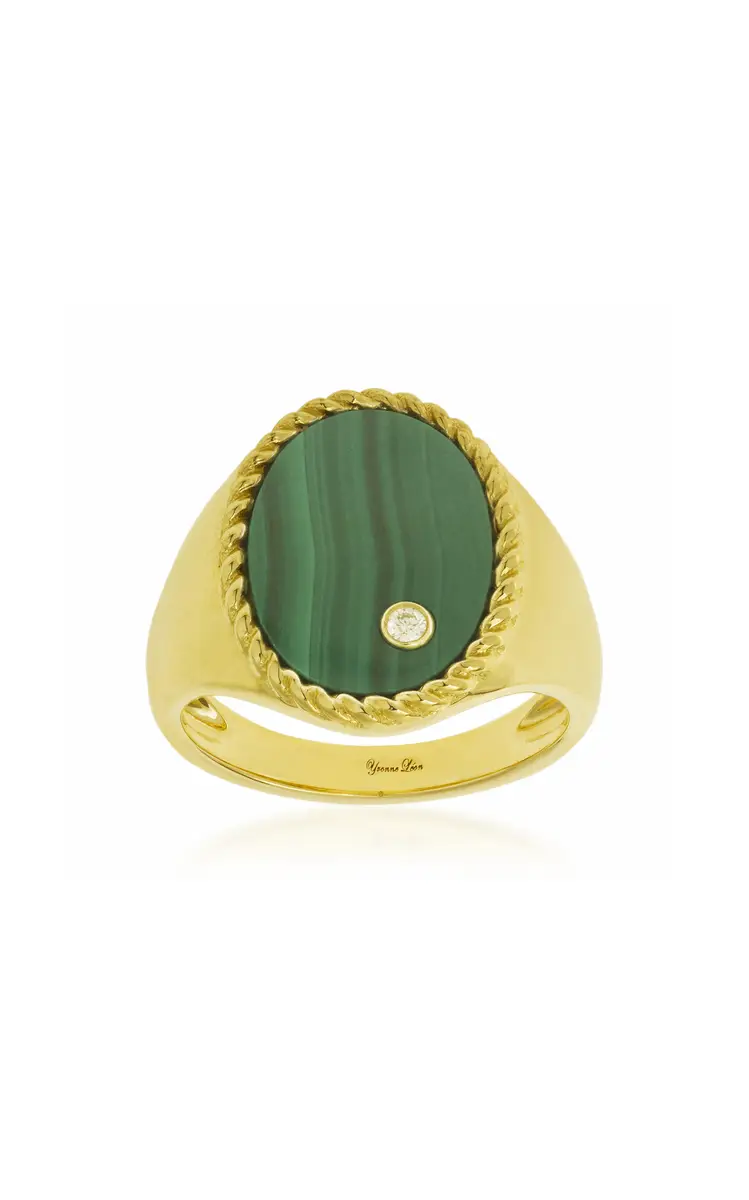 Yvonne Léon 9K Yellow Gold Malachite; Diamond Signet Ring | Thumbnail 4 Yvonne Léon 9K Yellow Gold Malachite; Diamond Signet Ring | Thumbnail 4