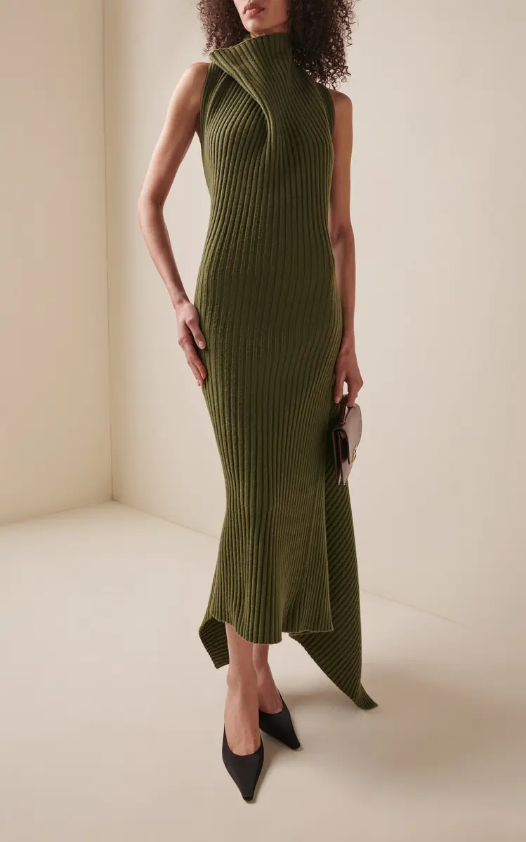 Victoria Beckham Asymmetric Wool-Blend Maxi Dress | Thumbnail 3 Victoria Beckham Asymmetric Wool-Blend Maxi Dress | Thumbnail 3