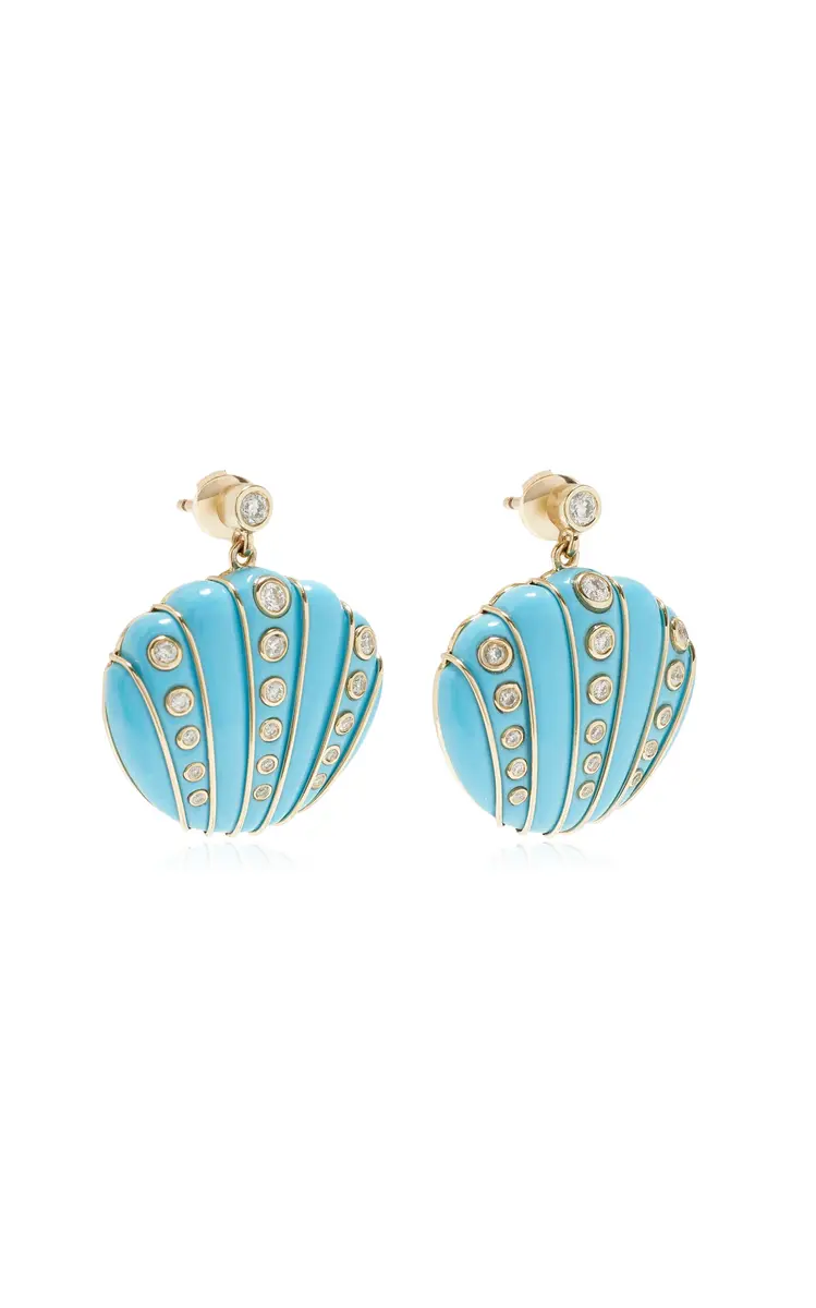 Yvonne Léon Exclusive Riviera 9K Yellow Gold Turquoise; Diamond Shell Earrings | Thumbnail 3 Yvonne Léon Exclusive Riviera 9K Yellow Gold Turquoise; Diamond Shell Earrings | Thumbnail 3