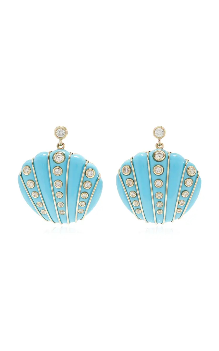 Yvonne Léon Exclusive Riviera 9K Yellow Gold Turquoise; Diamond Shell Earrings | Thumbnail 4 Yvonne Léon Exclusive Riviera 9K Yellow Gold Turquoise; Diamond Shell Earrings | Thumbnail 4