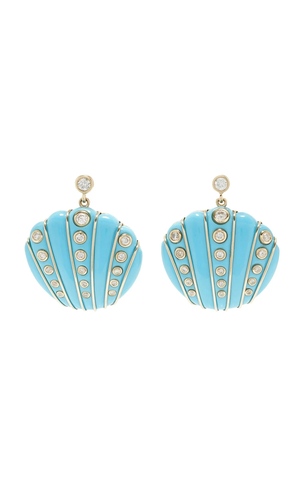 Yvonne Léon Exclusive Riviera 9K Yellow Gold Turquoise; Diamond Shell Earrings