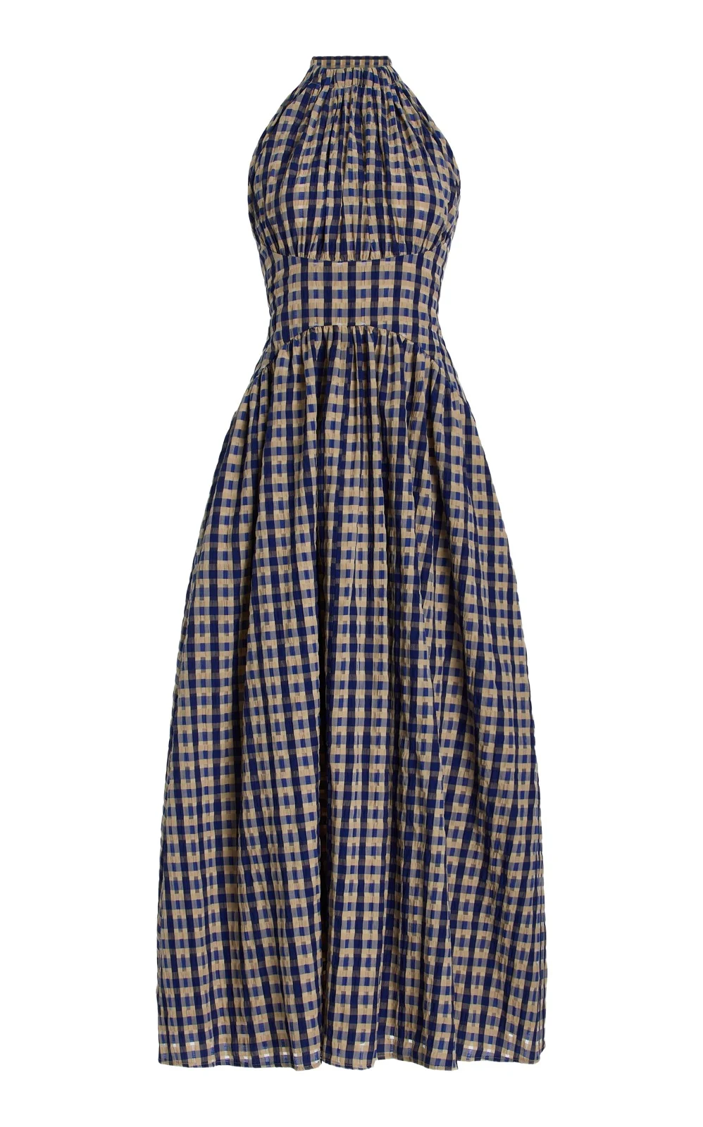 Halt(Er) In The Name of Love Checked-Seersucker Midi Dress