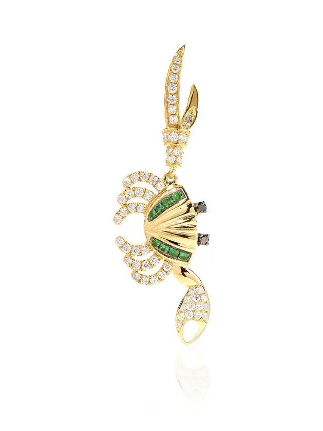 Crab 18K Yellow Gold Diamond; Tsavorite Single Earring