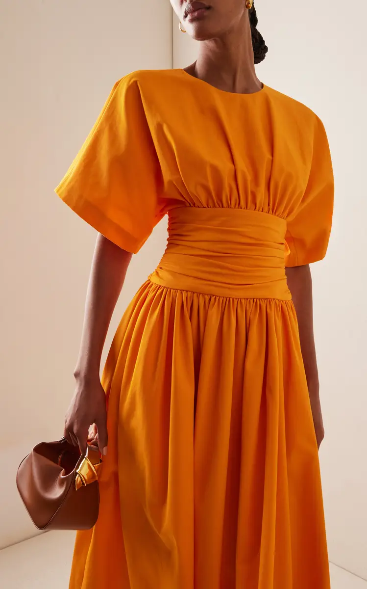 Carolina Herrera Ruched Cotton Poplin Midi Dress | Thumbnail 2 Carolina Herrera Ruched Cotton Poplin Midi Dress | Thumbnail 2