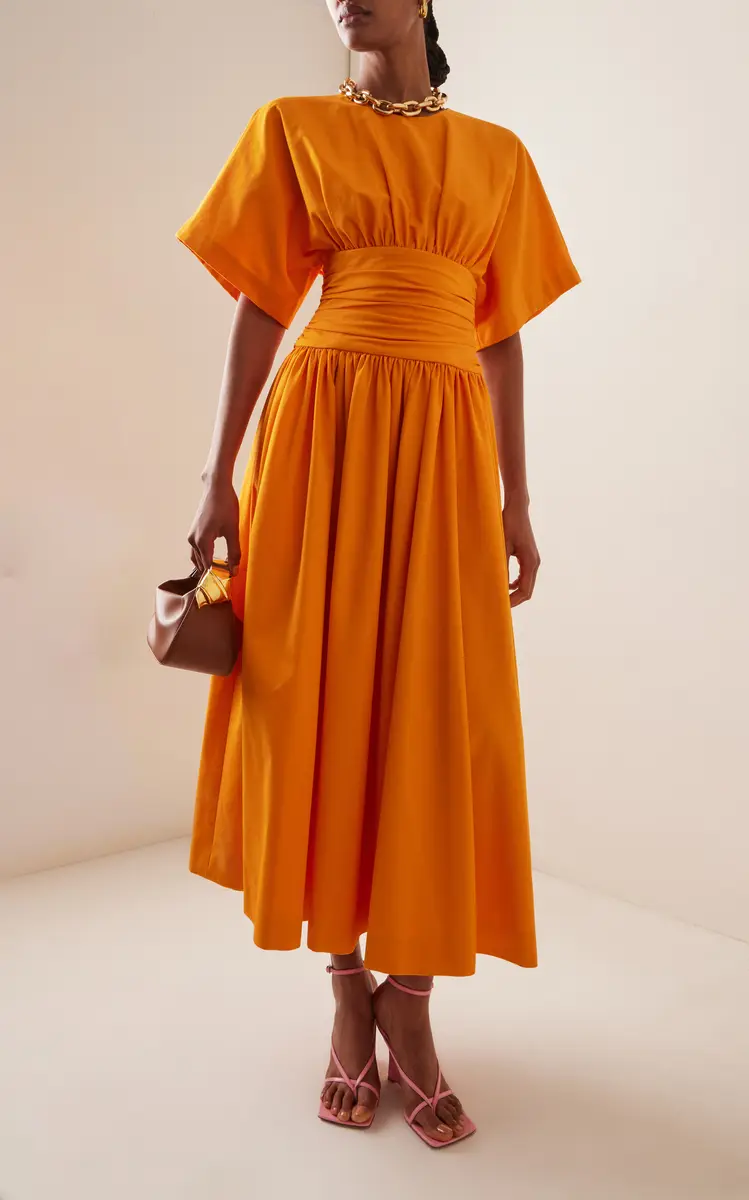 Carolina Herrera Ruched Cotton Poplin Midi Dress | Thumbnail 3 Carolina Herrera Ruched Cotton Poplin Midi Dress | Thumbnail 3