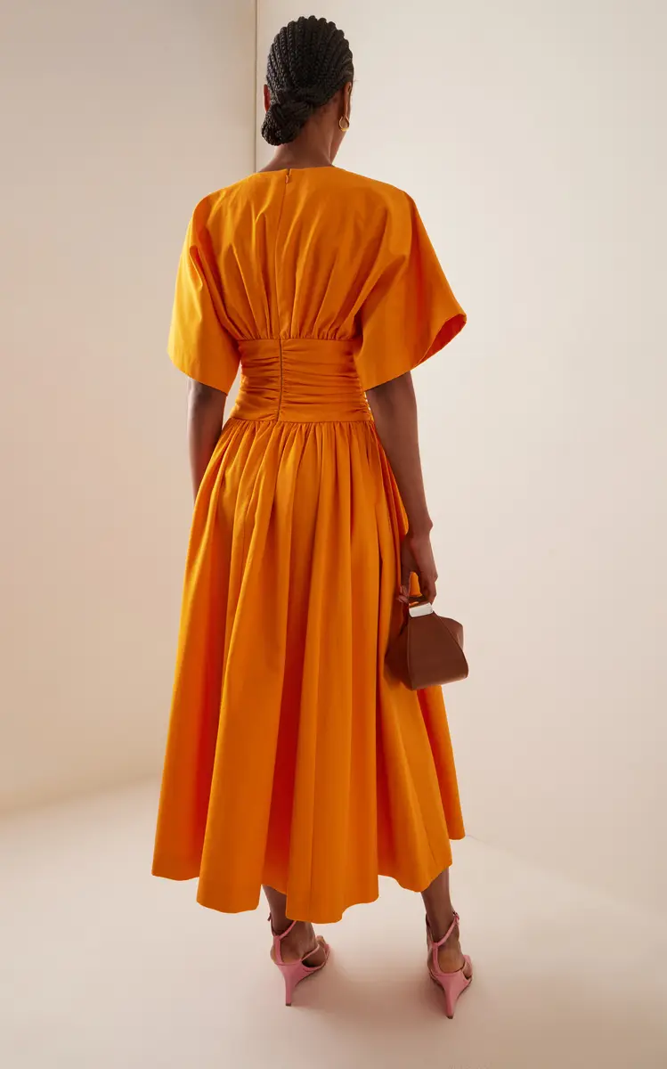 Carolina Herrera Ruched Cotton Poplin Midi Dress | Thumbnail 4 Carolina Herrera Ruched Cotton Poplin Midi Dress | Thumbnail 4