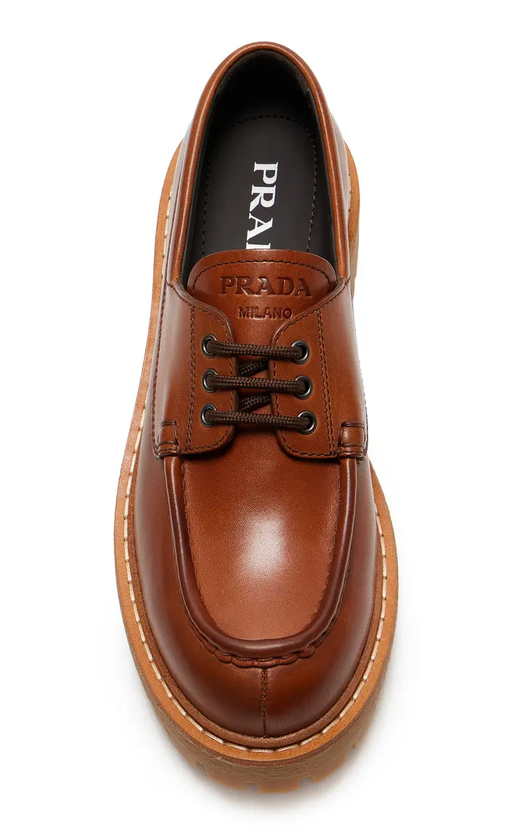 Prada Platform Leather Boat Shoes | Thumbnail 3