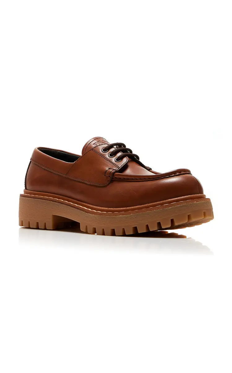 Prada Platform Leather Boat Shoes | Thumbnail 4