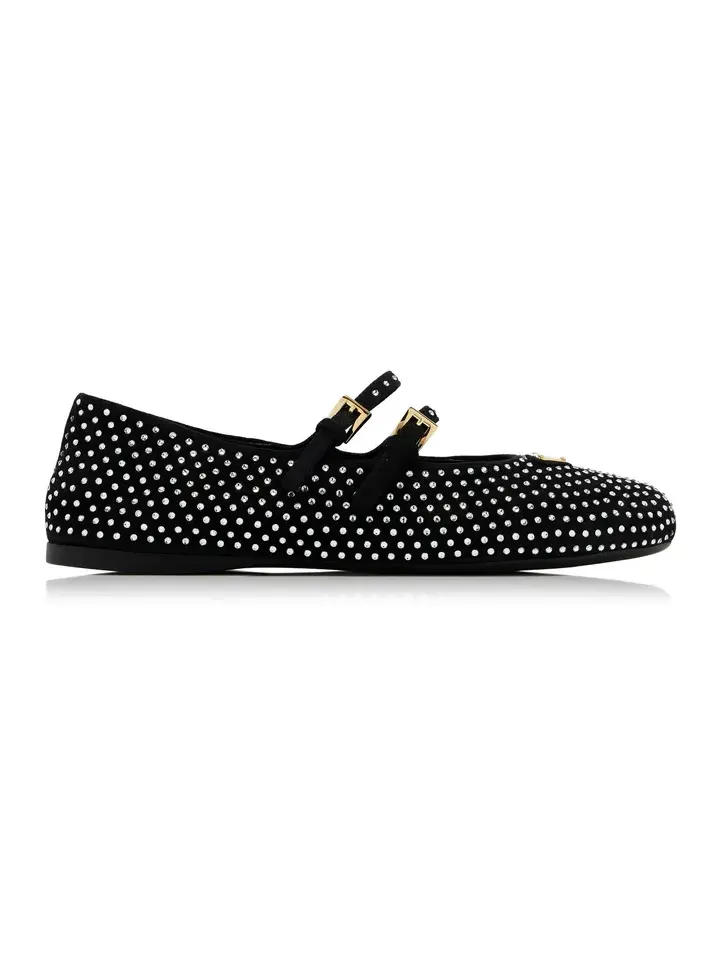 Prada Crystal-Embellished Suede Ballet Flats