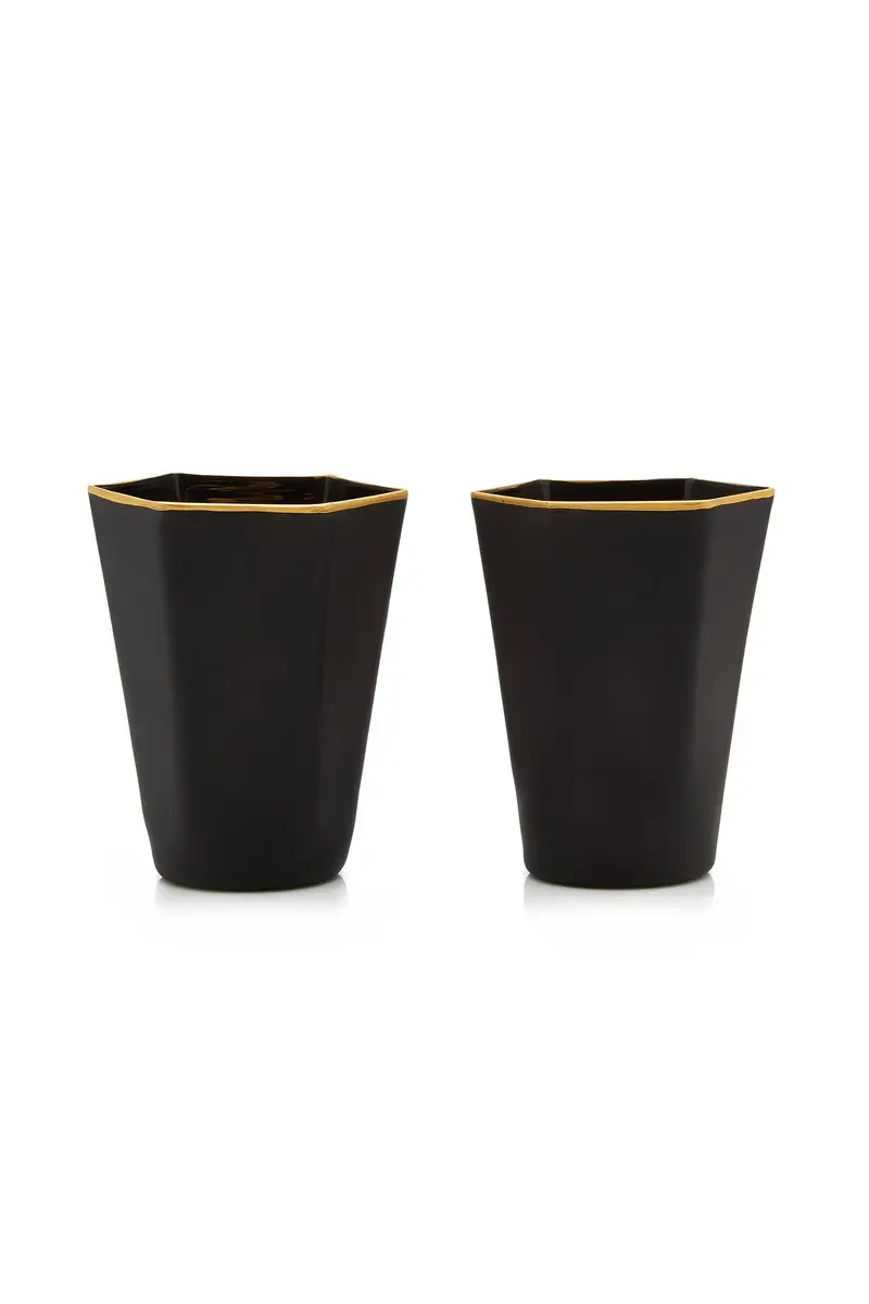Moda Domus Set-Of-Two Gold-Tipped Matte Glass Tumblers - Black | Image 1 Moda Domus Set-Of-Two Gold-Tipped Matte Glass Tumblers - Black | Image 1