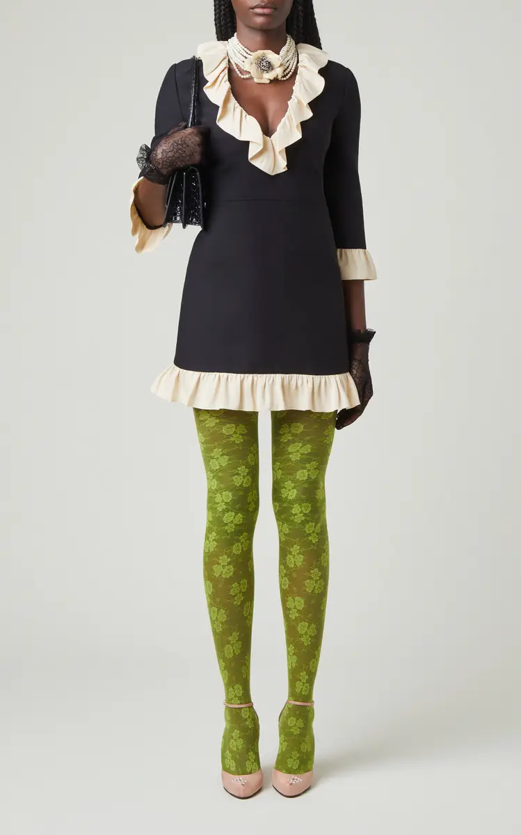 Valentino Garavani Ruffled-Trim Flax Mini Dress | Thumbnail 2