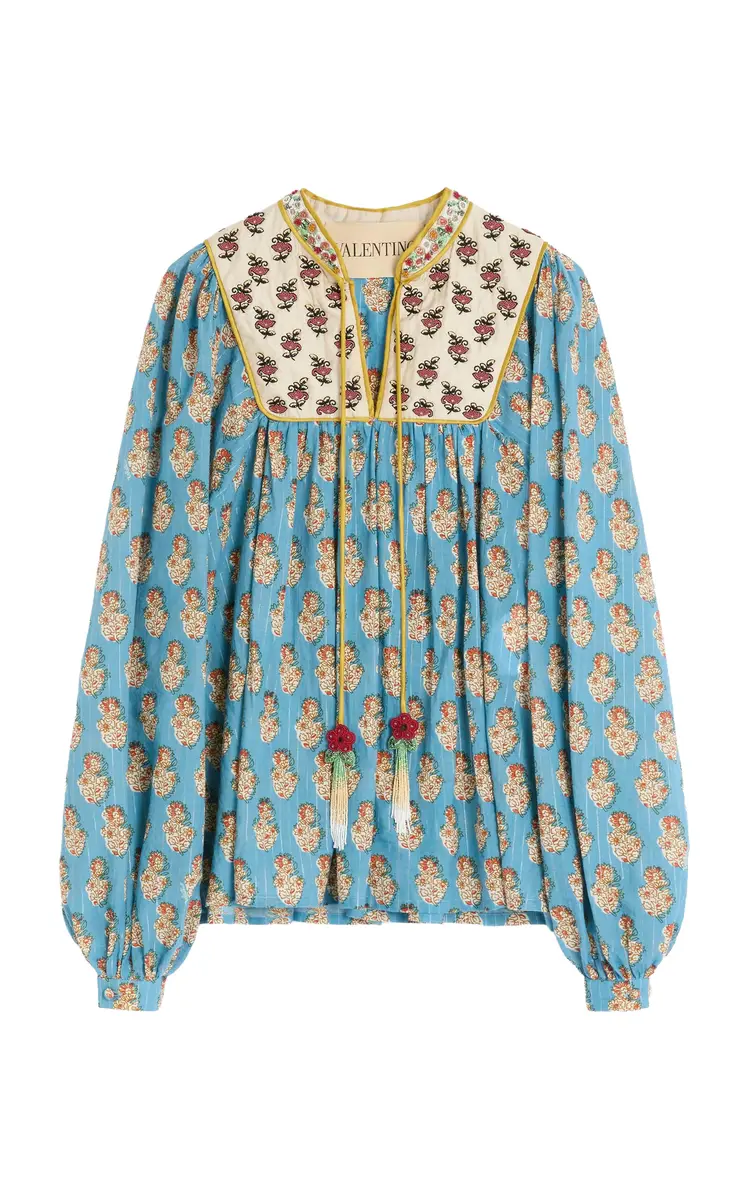Valentino Garavani Embroidered Cotton-Blend Blouse | Image 1 Valentino Garavani Embroidered Cotton-Blend Blouse | Image 1