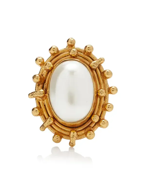 Stone Dots 22K Gold-Plated Pearl Ring Stone Dots 22K Gold-Plated Pearl Ring