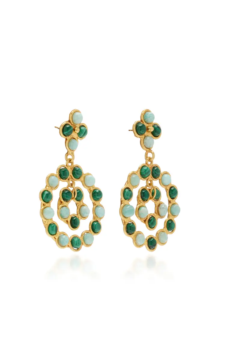Sylvia Toledano Flower Candies 22K Gold-Plated Malachite and Amazonite Earrings | Thumbnail 3