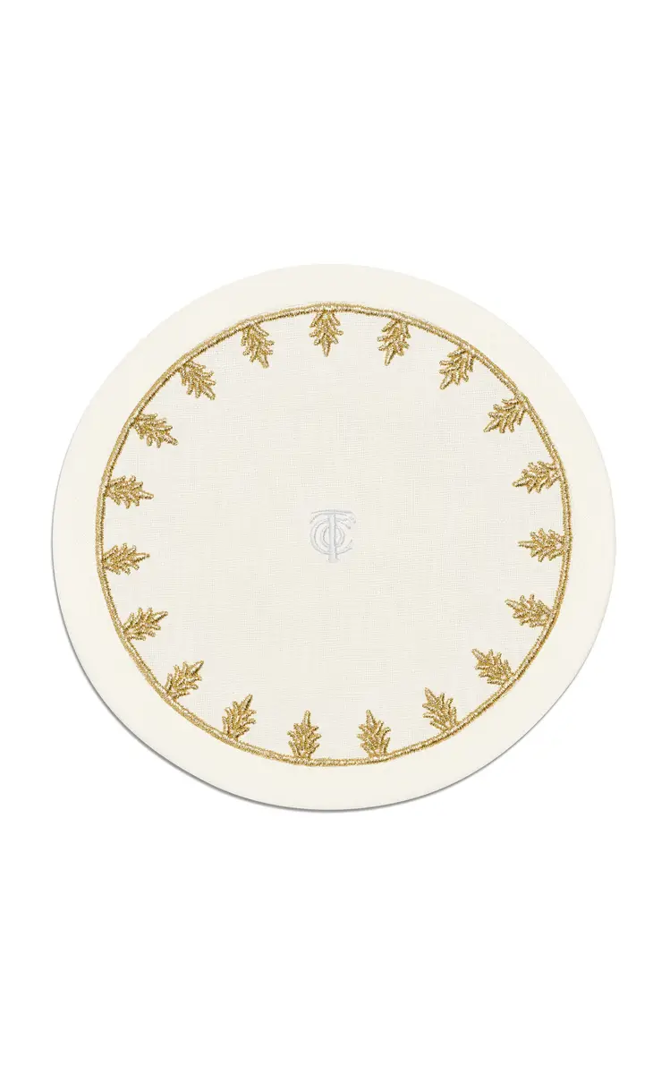 Tiffany & Co. Crest Embroidered-Linen Coaster - White | Image 1 Tiffany & Co. Crest Embroidered-Linen Coaster - White | Image 1