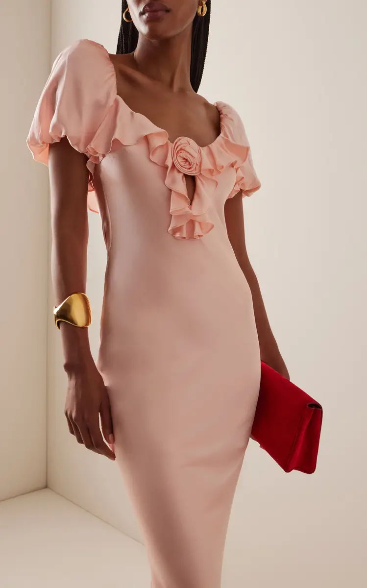 DE LA VALI Eden Ruffled Satin Maxi Dress | Thumbnail 2