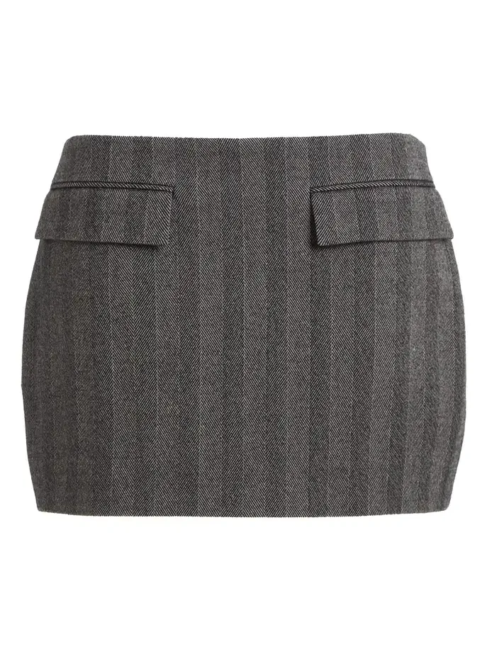 Herringbone Stretch-Wool Mini Skirt
