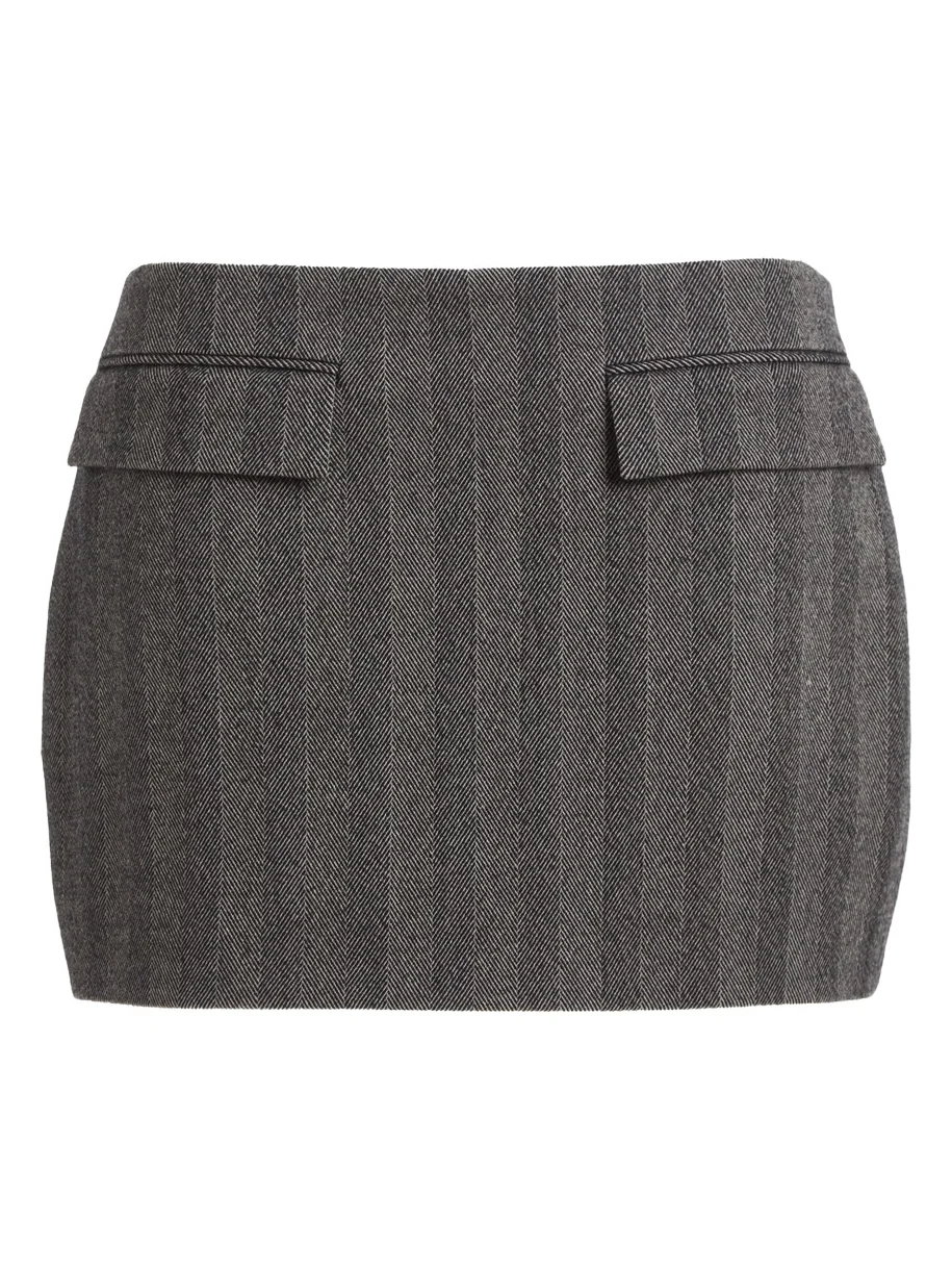 Ferragamo Herringbone Stretch-Wool Mini Skirt