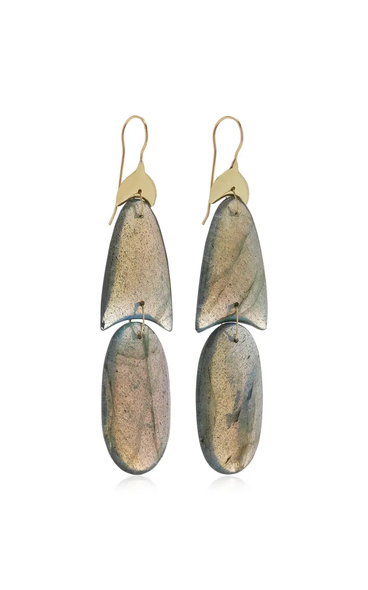 TEN THOUSAND THINGS Small Flat Arrow 18K Yellow Gold Labradorite Earrings | Thumbnail 3 TEN THOUSAND THINGS Small Flat Arrow 18K Yellow Gold Labradorite Earrings | Thumbnail 3