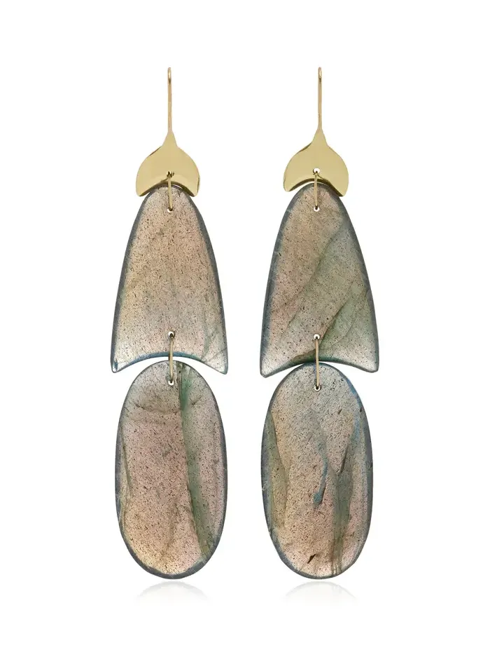 TEN THOUSAND THINGS Small Flat Arrow 18K Yellow Gold Labradorite Earrings