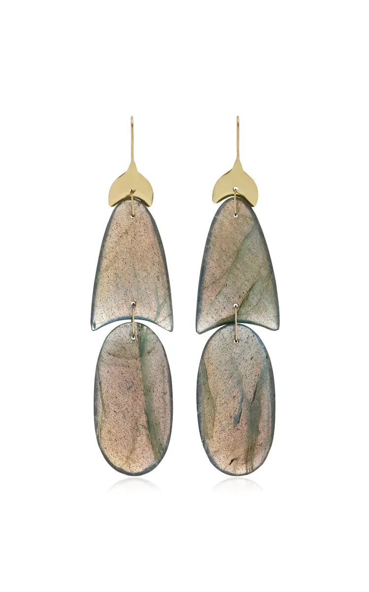 TEN THOUSAND THINGS Small Flat Arrow 18K Yellow Gold Labradorite Earrings