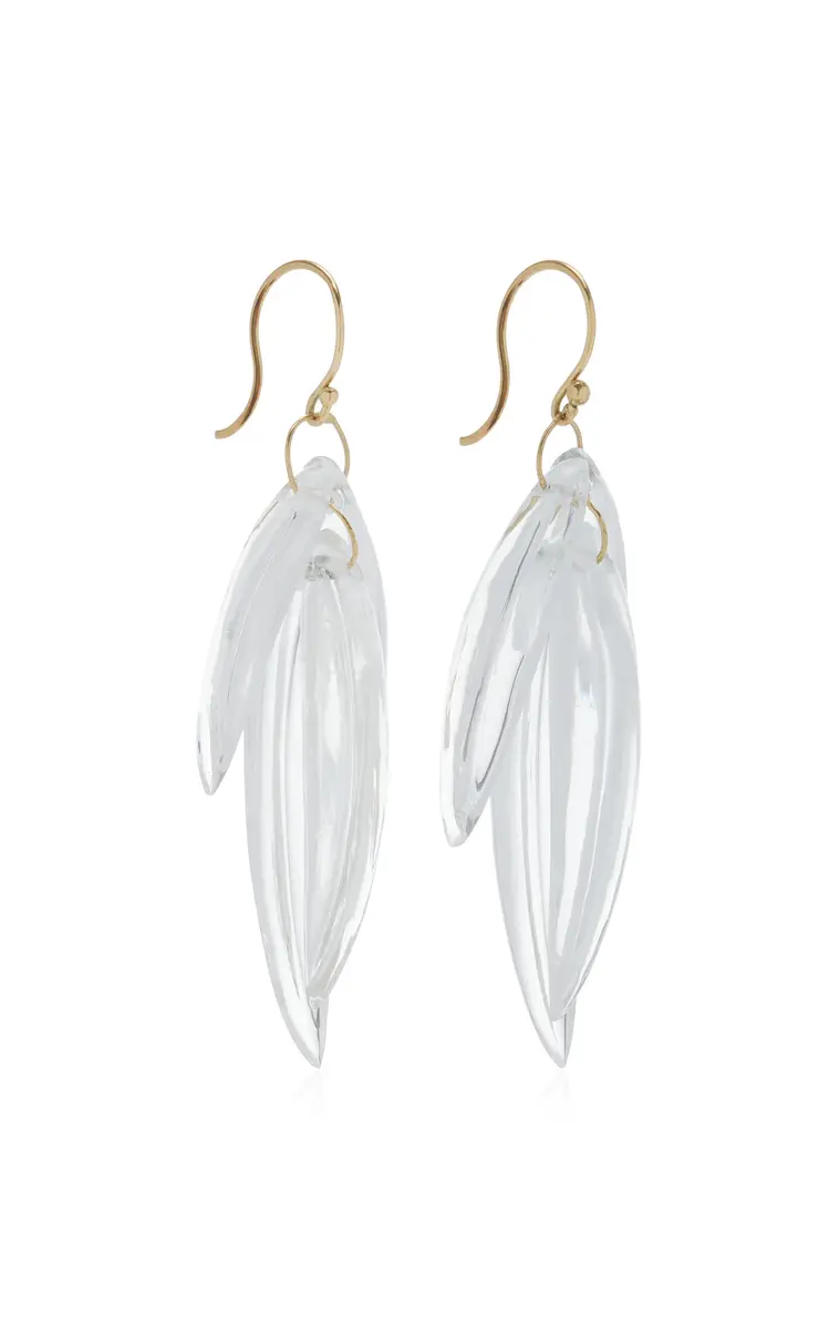 TEN THOUSAND THINGS 18K Yellow Gold Crystal Leaf Earrings | Thumbnail 3