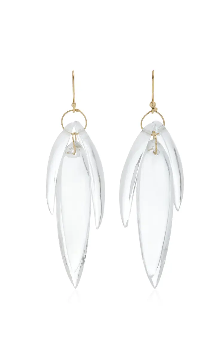 TEN THOUSAND THINGS 18K Yellow Gold Crystal Leaf Earrings