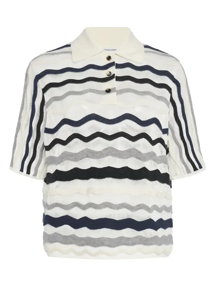 Wavy-Knit Cotton-Blend Polo Top Wavy-Knit Cotton-Blend Polo Top