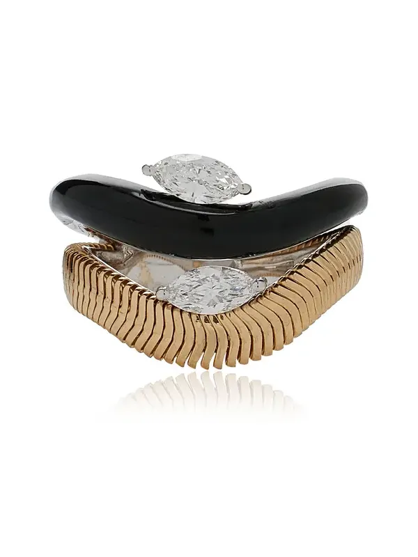 Nikos Koulis 18K White and Yellow Gold Feelings Double Diamond Ring