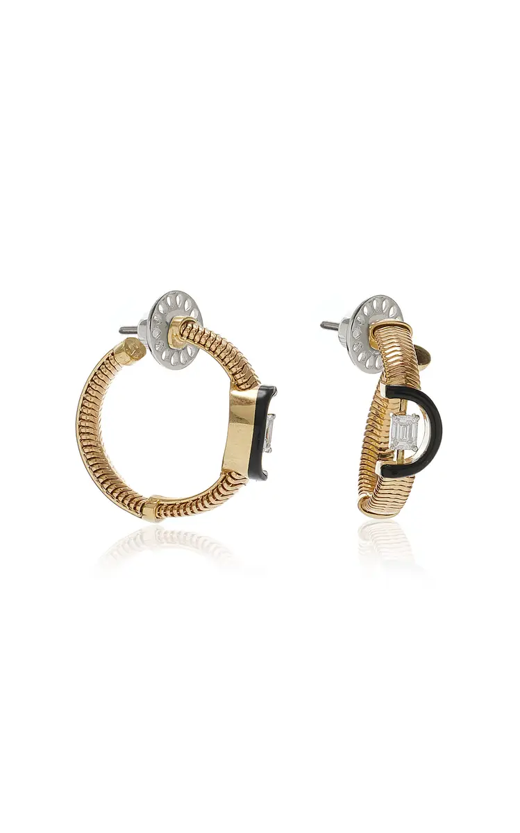 Nikos Koulis Feelings 18K Yellow And White Gold Diamond And Emerald Hoop Earrings | Thumbnail 5