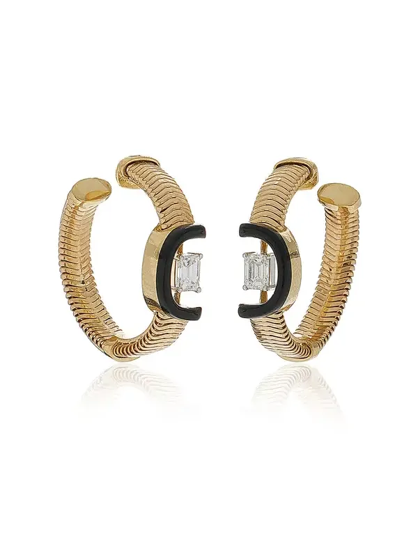 Feelings 18K Yellow And White Gold Diamond And Emerald Hoop Earrings Feelings 18K Yellow And White Gold Diamond And Emerald Hoop Earrings