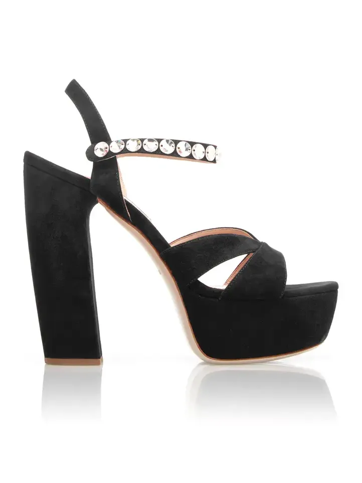 Jeweled Strap Suede Platform Sandal