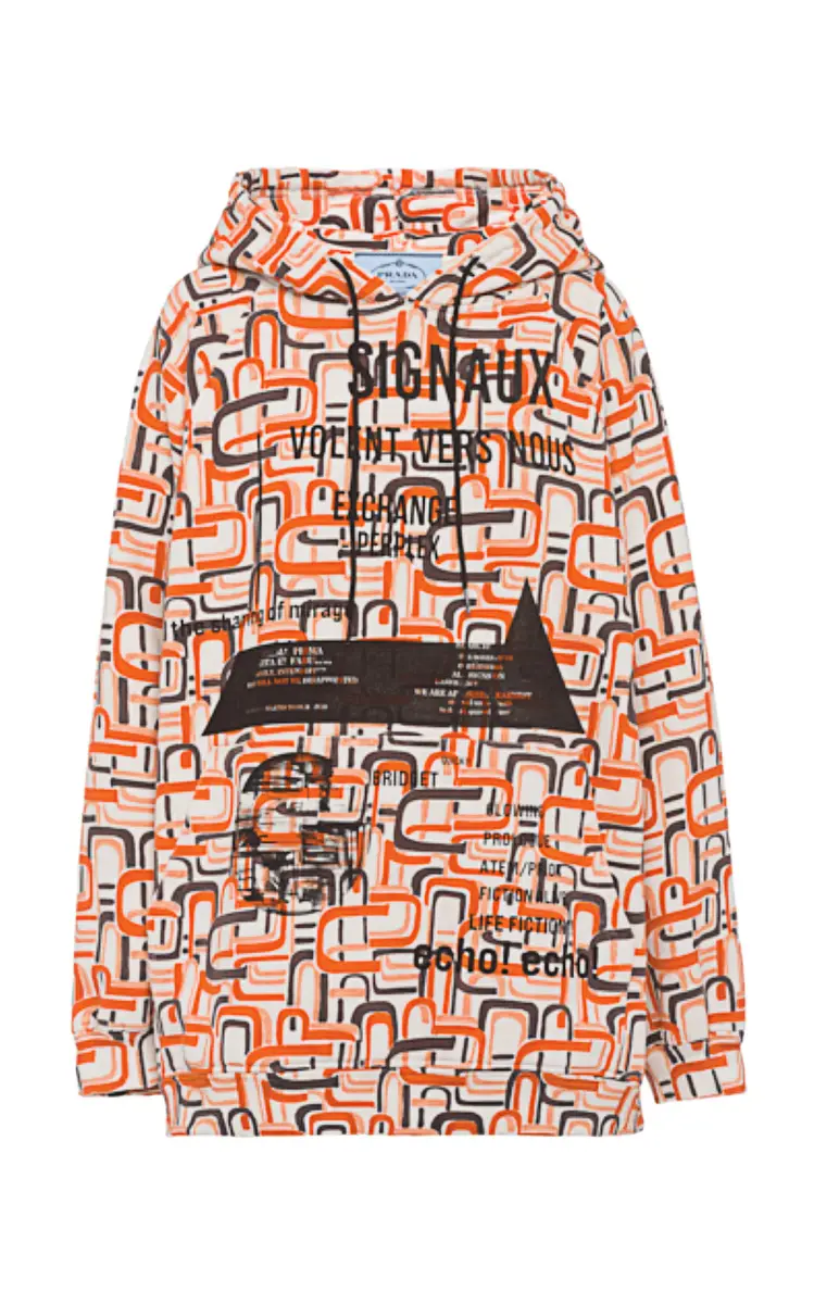Prada Drawstring Printed Cotton Hooded Sweatshirt | Thumbnail 4