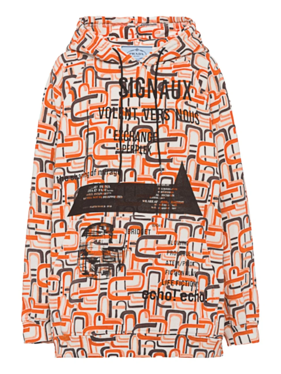 Prada Drawstring Printed Cotton Hooded Sweatshirt