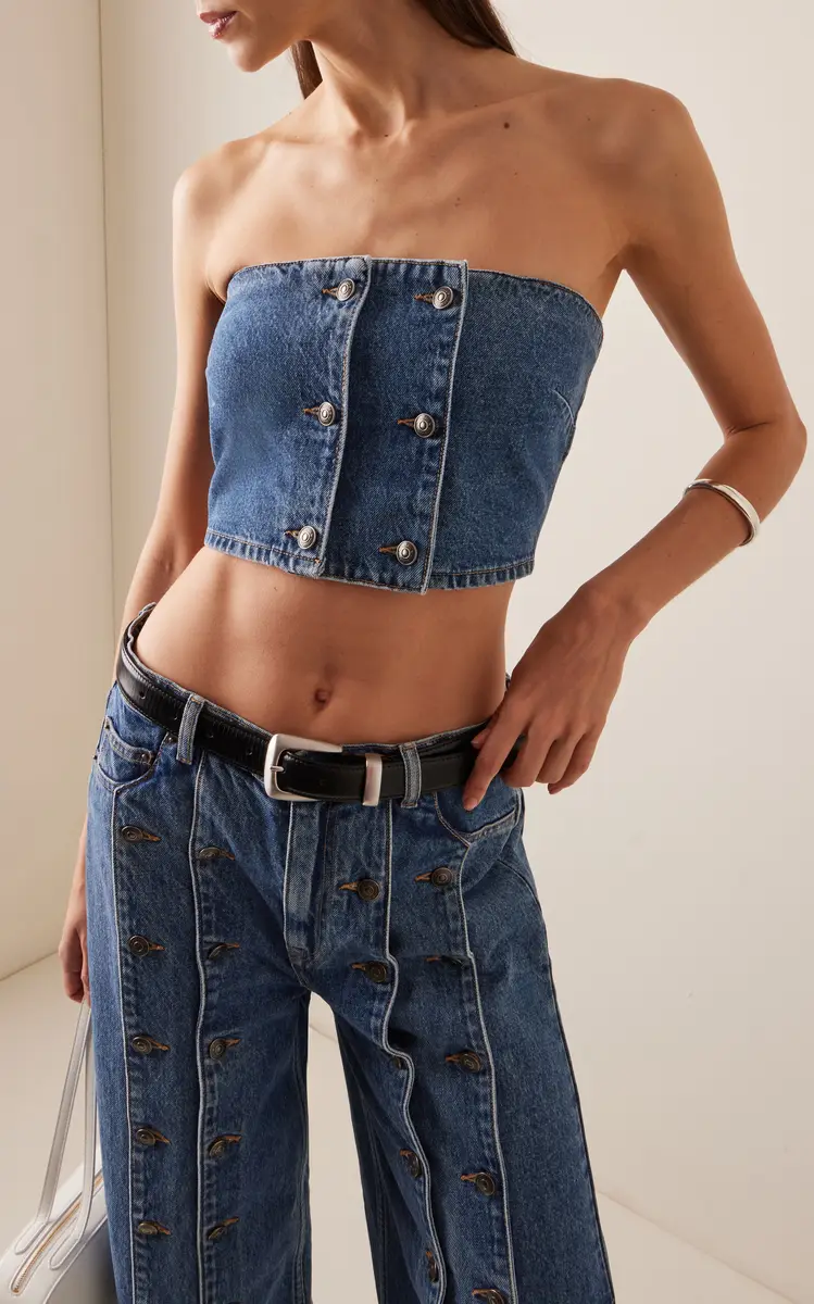 ROTATE Button-Detailed Denim Top | Thumbnail 2 ROTATE Button-Detailed Denim Top | Thumbnail 2