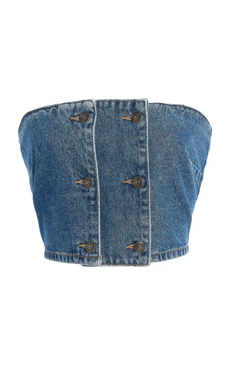 ROTATE Button-Detailed Denim Top | Image 1 ROTATE Button-Detailed Denim Top | Image 1