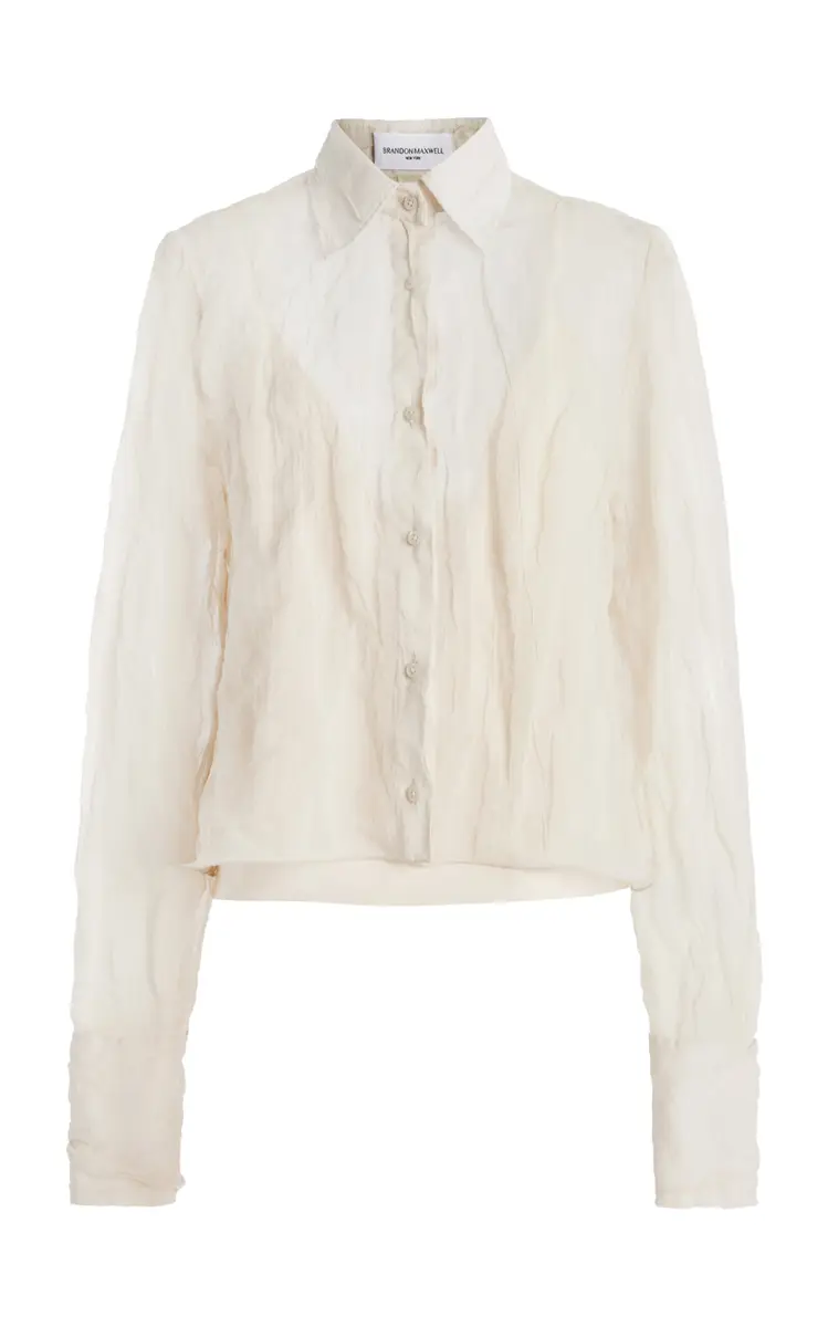 Brandon Maxwell The Billie Shrunken Metallic Organza Shirt | Thumbnail 5