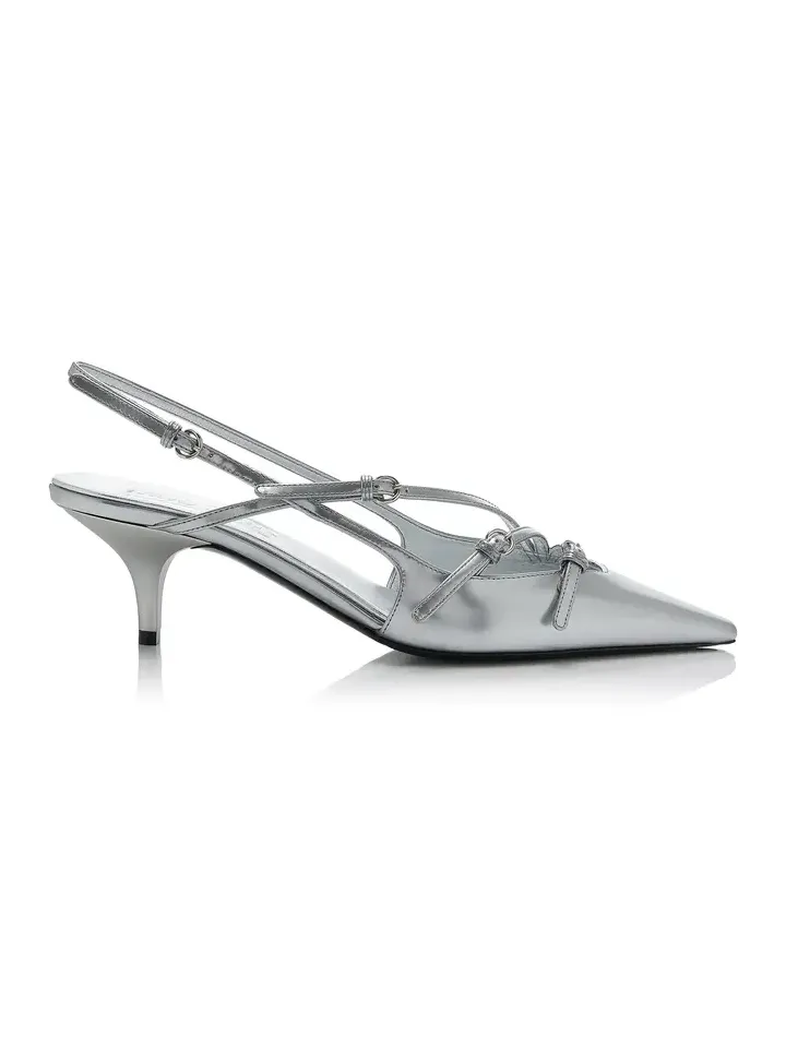 Buckled Metallic Leather Slingback Pumps