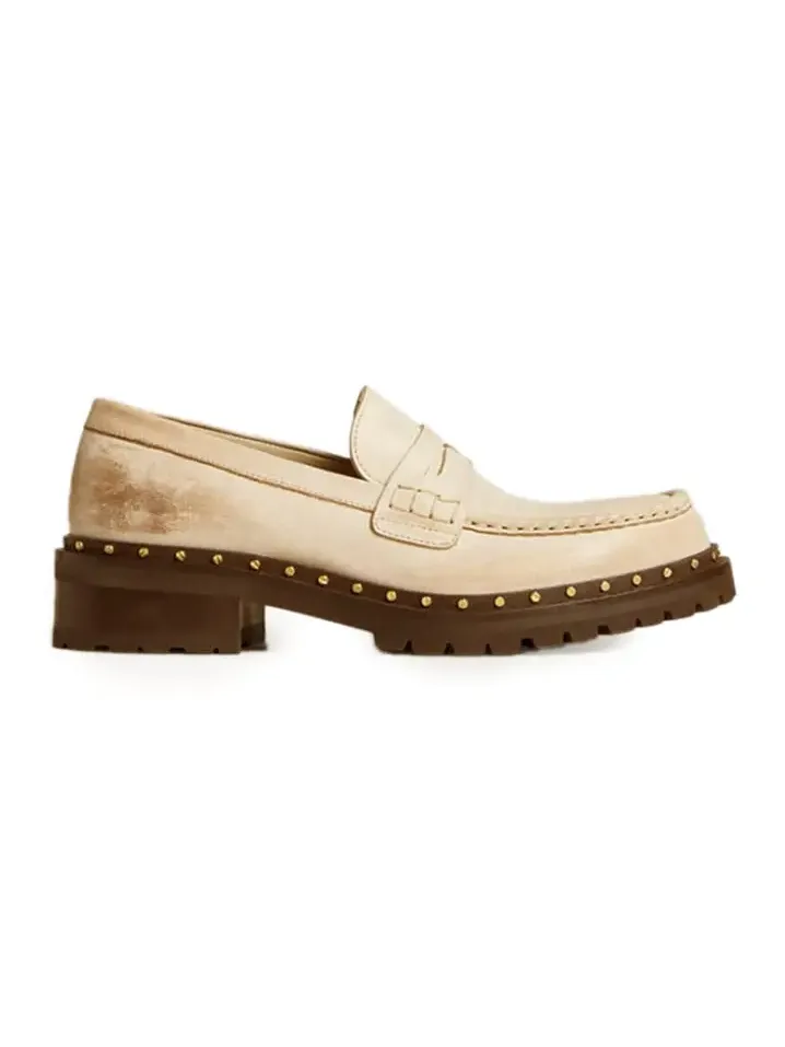 Jerry Rock Studded Distressed Leather Loafers Jerry Rock Studded Distressed Leather Loafers