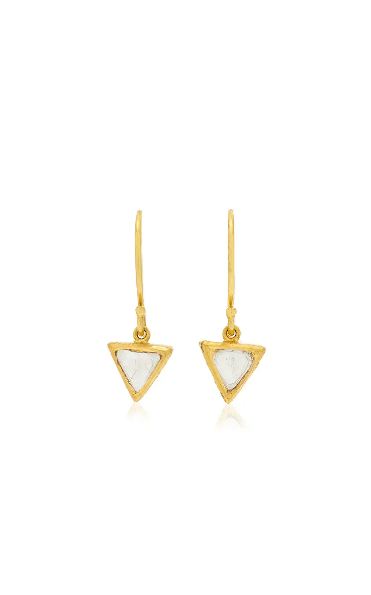 Amrapali 18K Yellow Gold Kundan Diamond Triangle Drop Earrings | Thumbnail 4