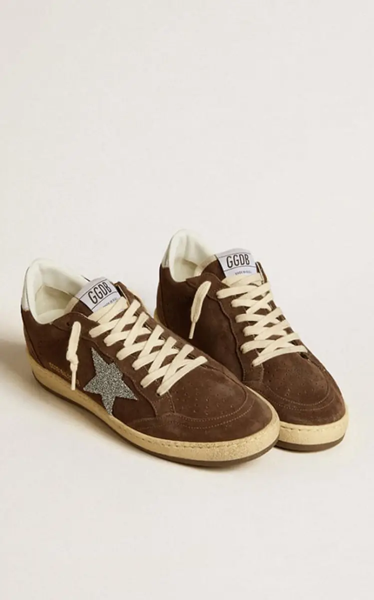 Golden Goose Ballstar Glitter-Embellished Suede Sneakers | Thumbnail 3