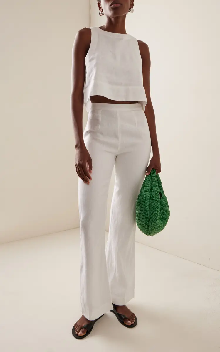 Posse Exclusive Tia High-Waisted Linen Flared-Leg Pants | Thumbnail 2