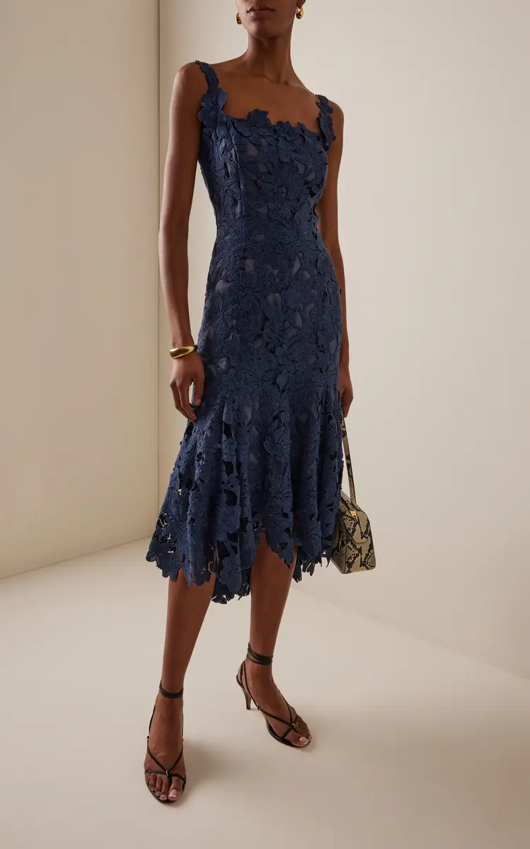 Oscar de la Renta Asymmetric Floral Guipure Midi Dress | Thumbnail 2 Oscar de la Renta Asymmetric Floral Guipure Midi Dress | Thumbnail 2