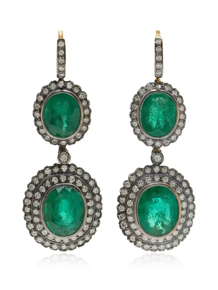 Amrapali One-of-a-Kind Rajasthan 18K Yellow Gold; Black Rhodium Emerald Earrings