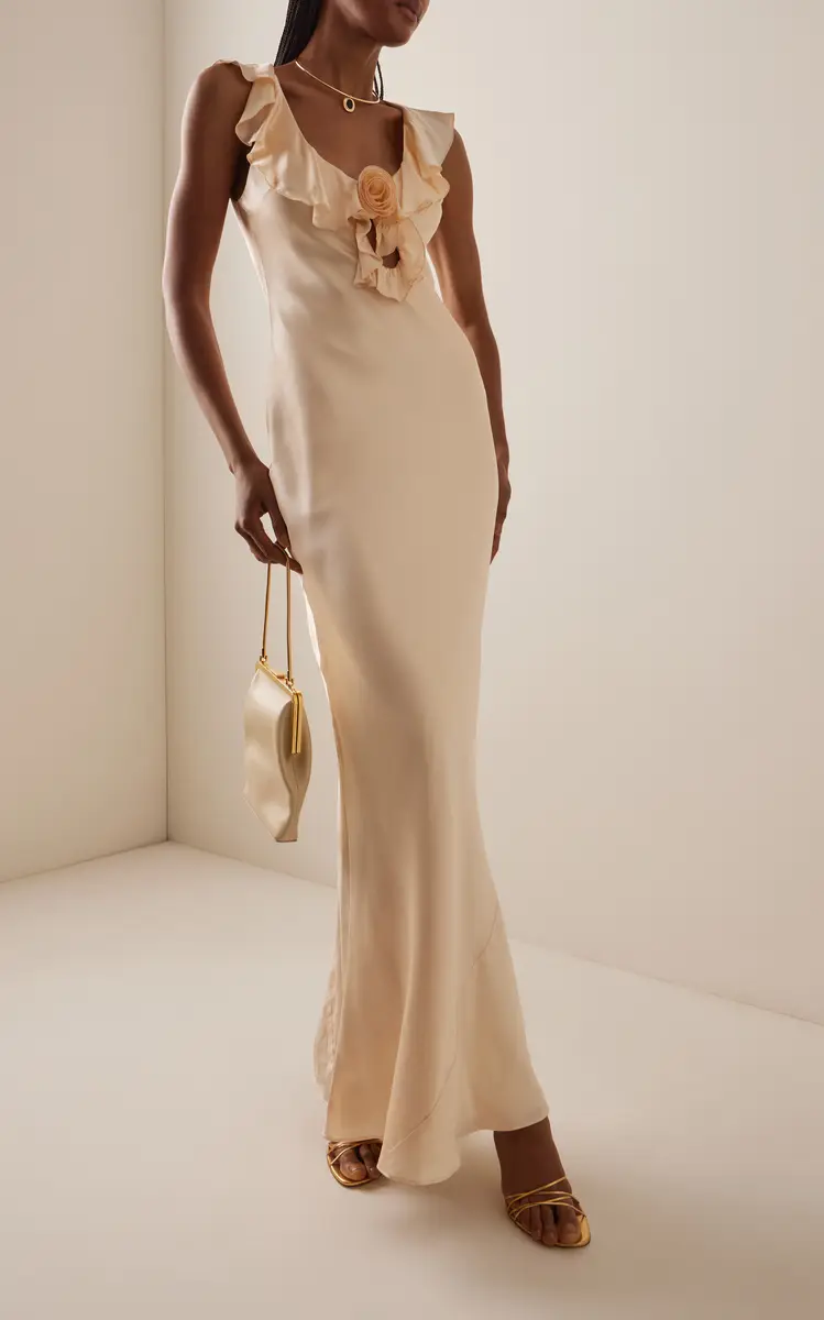De La Vali Nema Ruffled Silk-Blend Satin Maxi Slip Dress | Thumbnail 3 De La Vali Nema Ruffled Silk-Blend Satin Maxi Slip Dress | Thumbnail 3