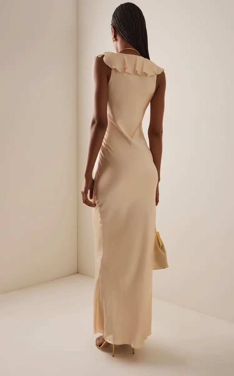 De La Vali Nema Ruffled Silk-Blend Satin Maxi Slip Dress | Thumbnail 4 De La Vali Nema Ruffled Silk-Blend Satin Maxi Slip Dress | Thumbnail 4