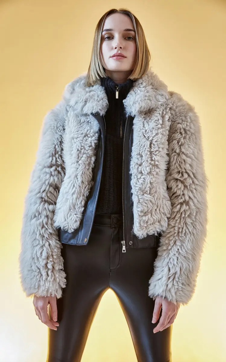 HiSO Parma Wool-Out Cropped Bomber Jacket - Ivory | Thumbnail 3