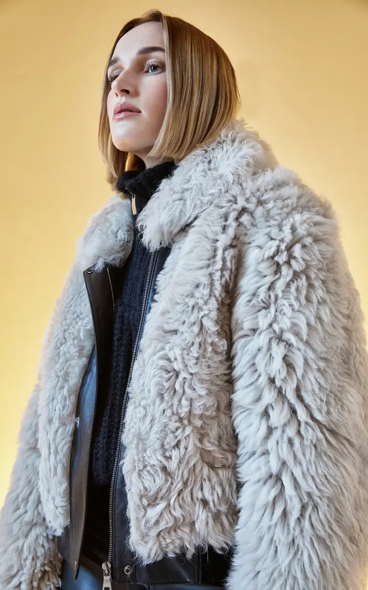 HiSO Parma Wool-Out Cropped Bomber Jacket - Ivory | Thumbnail 9