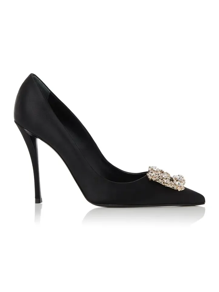 Flower Embellished Satin Pumps Flower Embellished Satin Pumps